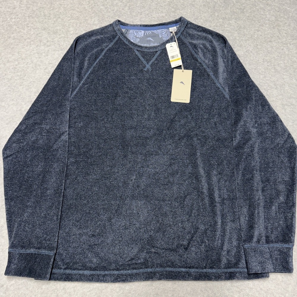 Tommy Bahama Sweatshirt Mens M Blue Stone Crest Crew Heather Pullover Knit